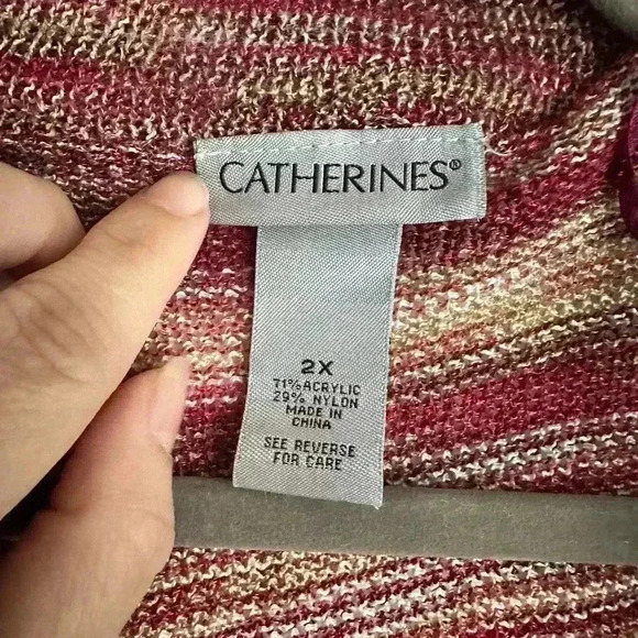 Catherines Open Front Waterfall Knit Sweater Cardigan Women's Red Cream Size 2X - Picture 4 of 6